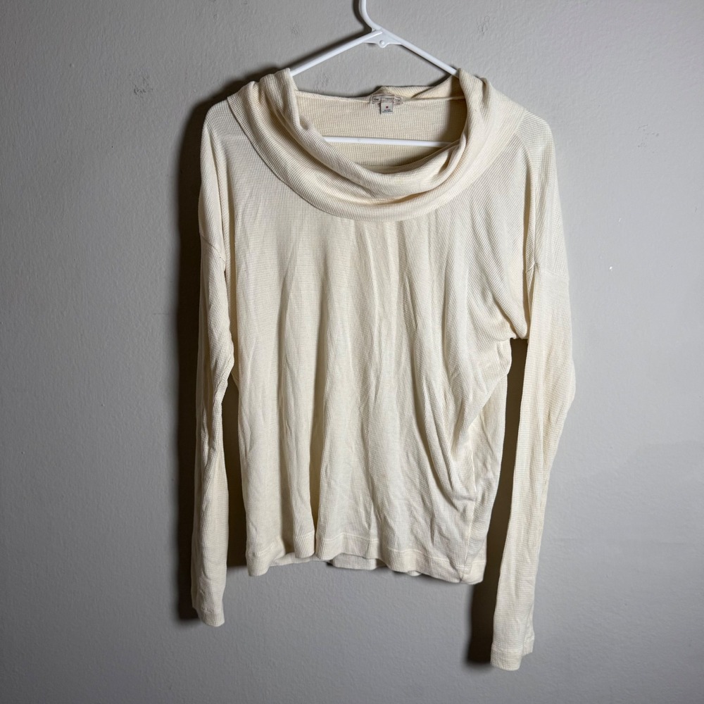 Gap Womens Cream Thermal Waffle Knit Cowl Neck Long‎ Sleeve Top Size M Relaxed
